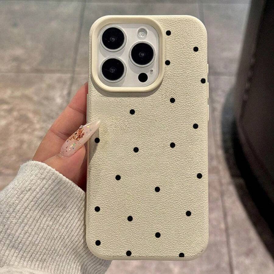 1pc Black Polka Dot Pattern White Matte Full Body Shockproof TPU Phone Case Compatible With IPhone 16, 15, 14, 13, 12, 11 Pro Max Waterproof Anti-Fall Scratch Resistant