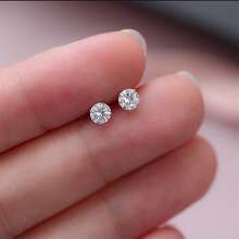 4对925纯银简约白色水晶耳夹，男女通用 - 新款优雅耳环，适合耳洞佩戴