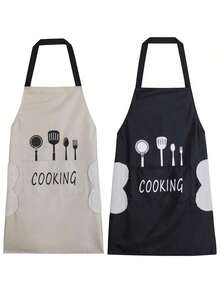 2‑Pack Water‑Drop Resistant Kitchen Bib Aprons With Built‑In Hand Towel & 2 Pockets – Adjustable Unisex Chef Aprons - Kiểu 1 - Xem 1