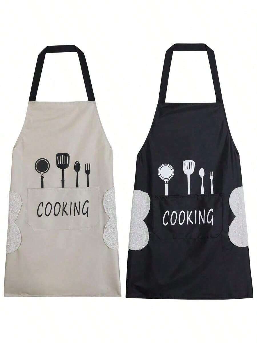 2‑Pack Water‑Drop Resistant Kitchen Bib Aprons With Built‑In Hand Towel & 2 Pockets – Adjustable Unisex Chef Aprons - Kiểu 1 - Xem 1