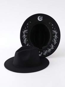 1pc Unisex Unique Printed Cowboy Hat, Classic Black Hat With Rose Flower Print, Fashionable And Elegant, Retro British Style Round Hat, Classy Aesthetic, Classy Look, New Vintage Cowgirl Hat Looks Street Style, Dinner Party Essentials, Suitable For Theme Parties, Western Celebrations, Gatherings, Role Play, Graduation Ceremonies, Masquerade Balls, Festivals, Weddings, Birthday Parties, Music Festivals