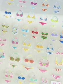 1 件性感夏日绳索风格美甲贴纸，美甲沙龙和日常 DIY 美甲装饰，款式 1 - 彩色 - 查看 1