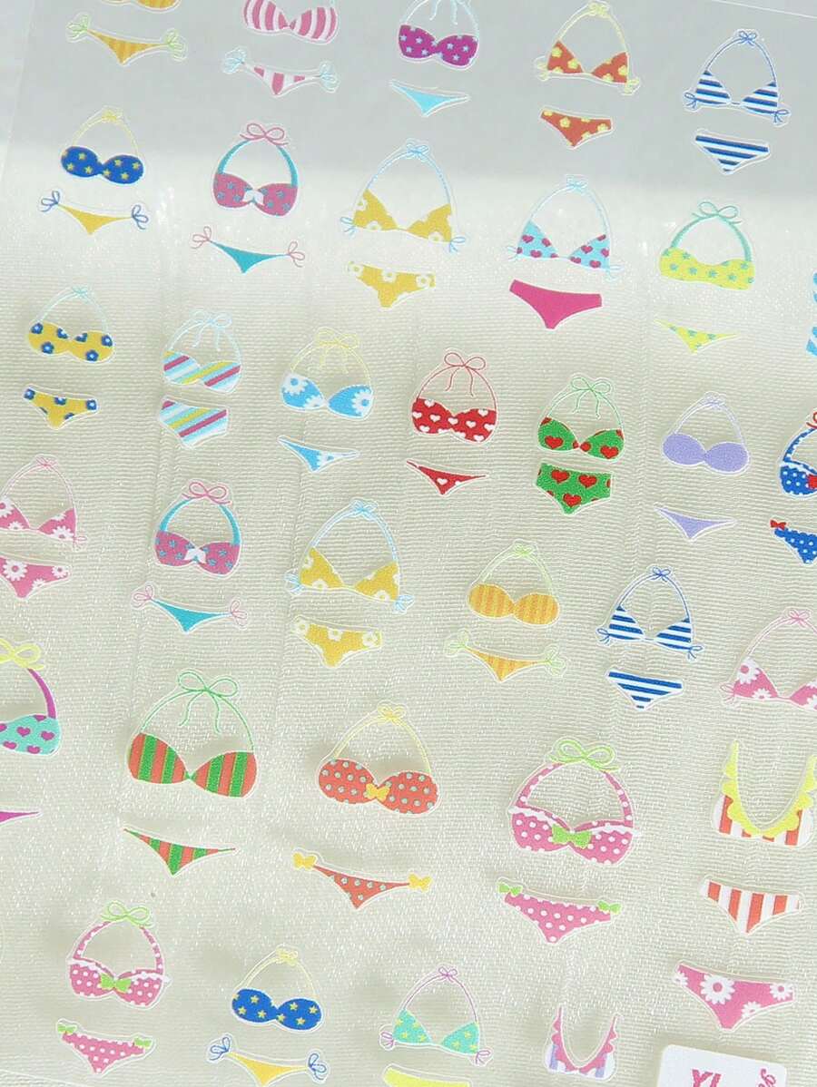 1 件性感夏日绳索风格美甲贴纸，美甲沙龙和日常 DIY 美甲装饰，款式 1 - 彩色 - 查看 1