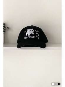 1 件字母猫宽檐棒球帽女款大头围防紫外线可爱黑猫刺绣撞色棒球帽百搭适合大头围 - 棒球帽 - 查看 13