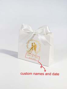 Custom Mini Wedding Favor Boxes: Elegant Boxes With Gold Design ,Names Of The Groom And Bride, Wedding Date, Featuring Lovely Satin Ribbons In Pink And Gold - Perfect For Treats, Chocolates, And Small Gifts For Weddings, Engagements, And Bridal Showers - 11.5x4.5x10cm - View 33