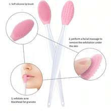 2pcs Pink Silicone Pore Brush Double-Sided Blackhead Cleaner & Lip Scrubber For Gentle Exfoliation And Comfortable Skincare Routine Facial Exfoliant - Hồng - Xem 2