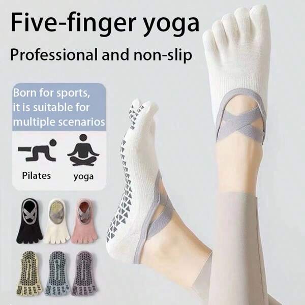 Damen Yoga Socken mit Grip, rutschfeste Fünf-Zehen-Socken geeignet für Pilates, Ballett, Fitness-Aktivitäten, Knöchelsocken