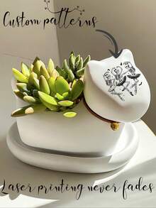 1 pieza Maceta personalizada con diseño lindo de gato, decoración de escritorio para el hogar u oficina, maceta para plantas suculentas o cactus, jarrón para flores, regalo de Halloween - Blanco - Ver 3