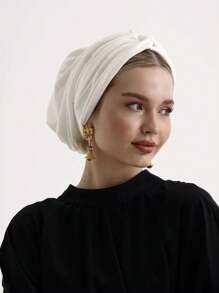 1pc Women's Classic Solid Color Chemo Turban Hat, High Elasticity, Pleated Design, Non-Slip, Breathable, Multi-Layer Pleated Headscarf, Perfectly Paired With Hijab, Soft And Skin-Friendly Modal Knitted Fabric, Suitable For Hijab Outfit, Daily Wear - Black - View 2