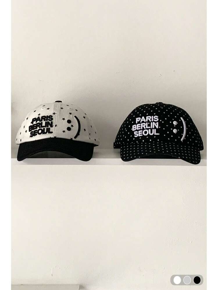 女性用かわいい黒猫刺繍ワイドブリムベースボールキャップ、レター装飾カラーブロック サンハット、大きめサイズ対応 UVカット フェイススリミング ピークキャップ - マルチカラー - 見る 6