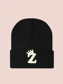 一顶印有26个字母的针织帽，男女宝宝通用，保暖户外日常佩戴。 - 皇冠水溶-黑色 - 查看 68