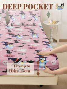 Bluey 1 件  床笠、卡通床上用品、床垫保护套、床罩、舒适家纺、亲肤、床单套件、粉色、可爱、透气、抗起球床垫保护套、柔软亲肤、适用于单人床、双人床、双人床、大号床和特大号床、适合所有季节、可机洗、防尘床罩 - 粉色 - 查看 4