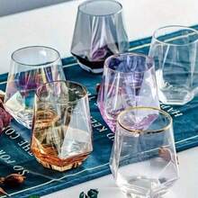 Set da 6 bicchieri di lusso in vetro sfumato, stile nordico, set di bicchieri trasparenti esagonali di colori misti, creativo, per acqua/succo/tè/latte/caffè, regalo - Multicolore - Visualizzare 8