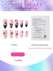 用 24 片 3D 凝胶指甲瓢虫法式杏仁按压指甲改变您的指甲，完美贴合中等长度设计亚克力假指甲，包含 1 片果冻胶和 1 片指甲锉，万圣节指甲，适合女士和女孩日常工作派对使用指甲用品指甲 - 彩色 - 查看 5