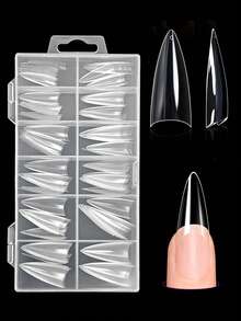 240/600pcs Medium Stiletto Acrylic Nail Tips - Half Cover Almond Shape False Nails, Clear Glossy Finish, No Chipping, Flexible Full Cover Artificial Nails Set Nail Supplies - Clear - View 8