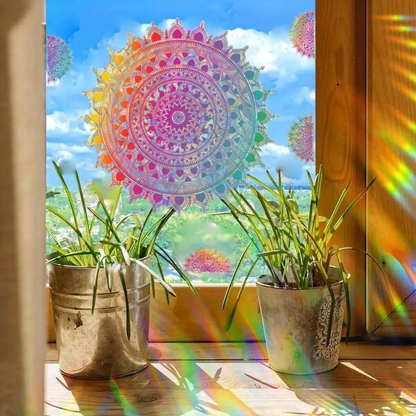 1 Stück Mandala Farbverlauf Blume Statische Fensterfolie, Heimdekoration für Fenster, Schränke, Esszimmer, Schlafzimmer, antistatisch, wasserfest, ölfest, schmutzabweisend, dekorativer Flachbildwandaufkleber