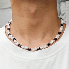 1 件男士复古做旧绿松石贝壳和宝石串珠项链，天然椰子冲浪者项链颈链礼物 - 彩色 - 查看 8