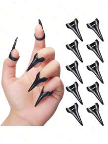 10-Piece Hair Division Kit Gothic Nail Finger Role Play Claw Metal Full Ring For Braiding, Curling, Hair Extensions, Wigs And Accessories Halloween