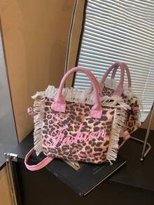 2025 Fashionable Casual Canvas Wide Strap Shoulder Crossbody Handbag - Pink - View 5