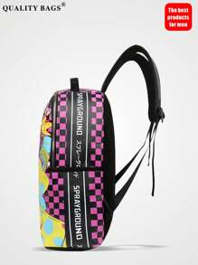 1 Stück lässiger College-Stil Rucksack, große Kapazität, Cartoon-Muster, modischer lässiger Muster, Buchstaben-Muster, Graffiti-Muster, geeignet für Männer, Festivals, Sport, Urlaub, Retro, kann Dateien halten, Reisen, Gym, Muster, Universitäts-Rucksack, Schul-Rucksack, Campus-Rucksack, Laptop-Rucksack, Rückkehr zur Schule Saison 2000er Jahre Stil