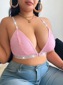 1 قطعة حمالة صدر بإغلاق أمامي من الدانتيل مقاس كبير مع ظهر سباق