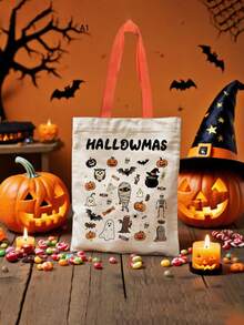 1pc Halloween Canvas Bag, Witch Ghost Holiday Party Kindergarten Candy Gift Bag, Gift Store Packaging Bag - Multicolor - View 4