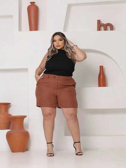 "Shotr Femenino Plus Size, Con Cintura Alta Elegante Moda Casual