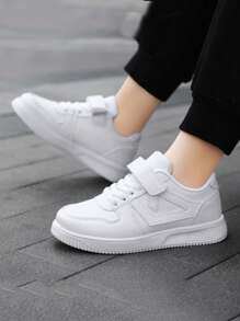 1 Pair Teenagers' Low-Top Outdoor Sports Shoes, Leather Upper, Lightweight, EVA Sole, Fashion Hook And Loop Versatile, Adjustable Closure For Easy On/Off, Suitable For Daily Wear - White - View 2