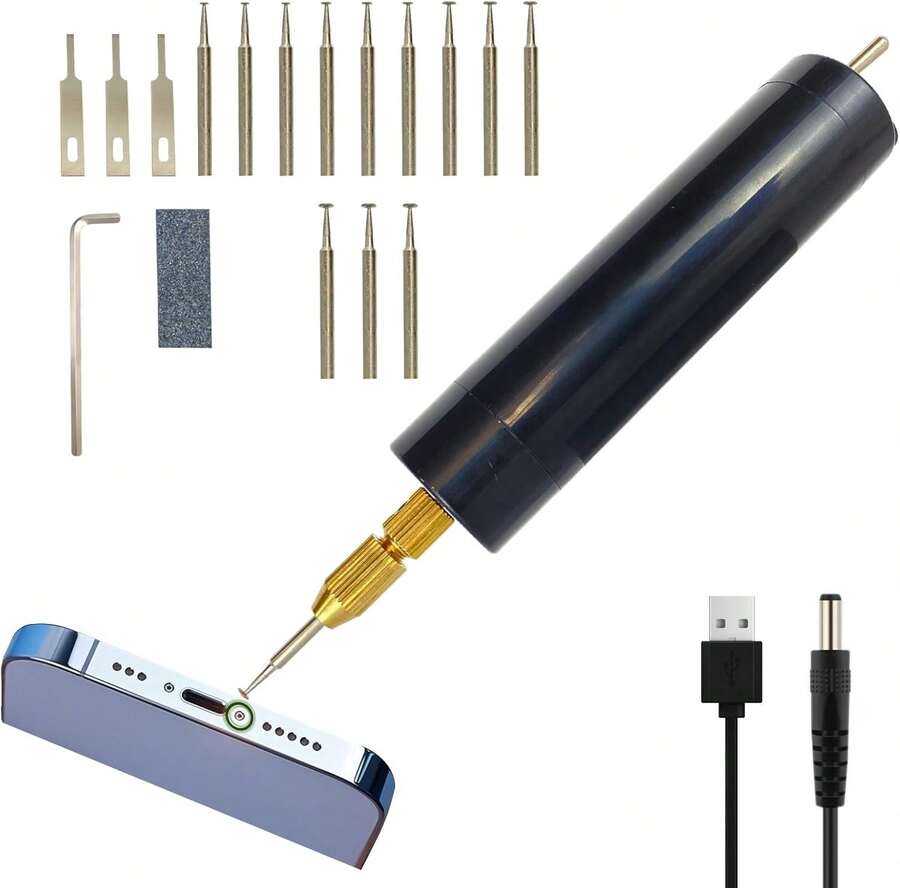 Damaged Screw Removal For Cell Phone, Broken Screw Extractor Kit For Iphone, Iphone Repair Tool, Electric Screw Cutter For Small Screw,4 Size Heads, USB 5V Power Supply, Screw Extractor For Laptop/Pad,9600562 - màu nâu - Xem 1