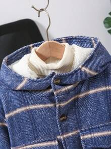 男童格子连帽休闲夹克，冬季 - 藍色 - 查看 3