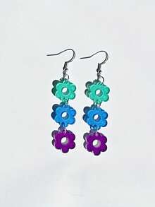 1 Pair Of Vibrant Acrylic Flower Earrings - Colorful, Playful Design With Hooks, Perfect For Casual & Everyday Wear, Ideal Gift For Friends And Family, Casual Earrings | Playful Earrings - 耳環 - 查看 2