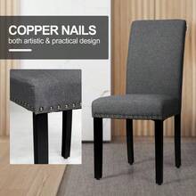 Set Of 2 Fabric Dining Chairs Upholstered With Nailhead Trim Gray - 深灰色 - 查看 2