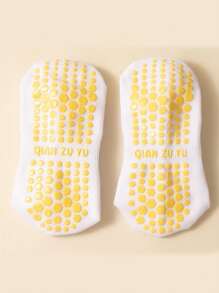 2 双黄色刺绣蜜蜂女士普拉提抓地瑜伽袜，适合轻度运动、居家、返校日常穿着、女士中筒袜、秋季袜子