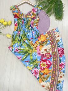 Long Dress With PRINT And Lining In Beautiful, Fashionable CREPINHO Fabric - Teal Blue - View 2