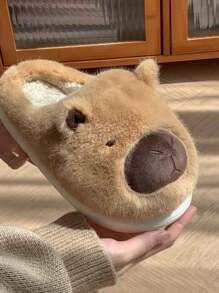 1 双男女款可爱卡通保暖厚底一脚蹬拖鞋，适合秋冬季