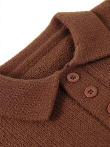 1pc Boy & Boys' Simple Solid Color Comfortable Casual Versatile Personalized Partially Thick Warm Cardigan Sweater, Suitable For Autumn/Winter - Brown - View 5