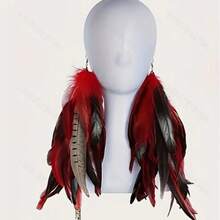 波西米亚风格吊坠耳环，复古羽毛流苏设计，选择您喜欢的颜色，搭配日常服装、晚会装饰、珠宝 - 彩色 - 查看 11