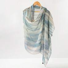 1 件女士时尚简约条纹渐变褶皱流苏涤纶围巾，休闲百搭头巾防风防晒披肩 - 彩色 - 查看 10