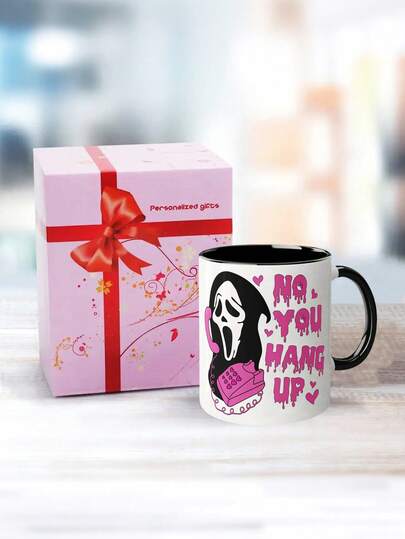1pc Ghost Face Halloween Mug 11oz - 'No You Hang Up' Design,Spooky Scream Horror Coffee Cup For Fans And Collectors,Reusable,Perfect For Halloween Decor,Coffee Lovers,Autumn Coffee Cup,Fall Decor,Thanksgiving,Christmas,Ideal Gift For Women,School,Office,Birthday Gift,Holiday Gift,Party,Wedding