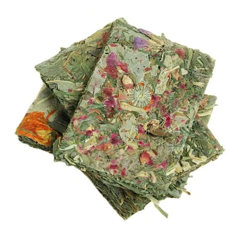 3 piezas de patatas fritas para masticar con forma de conejo, juguetes para masticar con flores naturales mezcladas para conejos, Chinchilla, conejillo de indias, hámster, juguetes molares - 3 piezas - Ver 1