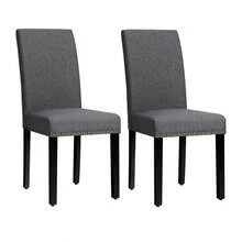 Set Of 2 Fabric Dining Chairs Upholstered With Nailhead Trim Gray - 深灰色 - 查看 1