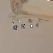4对925纯银简约白色水晶耳夹，男女通用 - 新款优雅耳环，适合耳洞佩戴