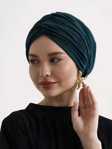 1pc Women's Classic Solid Color Chemo Turban Hat, High Elasticity, Pleated Design, Non-Slip, Breathable, Multi-Layer Pleated Headscarf, Perfectly Paired With Hijab, Soft And Skin-Friendly Modal Knitted Fabric, Suitable For Hijab Outfit, Daily Wear - Black - View 4