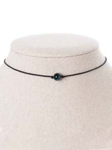 1pc Blue Tiger Eye Natural Stone Necklace Handmade Black Rope Necklace Single Bead Necklace Third Eye Balance Energy Healing Stone