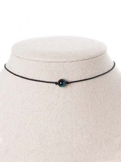 1pc Natural Blue Tiger Eye Stone Necklace, Handmade Black Cord Braided Necklace, Single Bead Necklace, Third Eye Energy Balancing Healing Stone