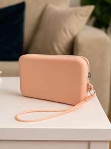 1个长形硅胶材质零钱包，多功能大容量收纳包，带绳化妆包，简约小物品数码收纳包，便携式零钱包，月经包，耳机包，柔软硅胶触感舒适，适合居家、工作、外出、旅行。