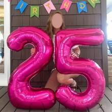 40 Inch Magenta Color Number Balloons, Large Foil Polyester Balloons For Birthday Party Decorations, Suitable For Birthday Theme Parties And Events, Anniversary Celebrations, Graduation Ceremonies, Valentine's Day, Baby Showers, Home Decor Room Background Decorations - Hot Pink - View 9