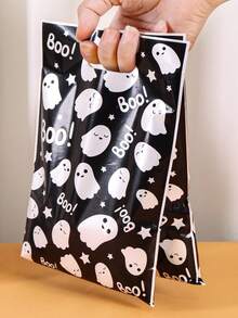 10/20/50 túi quà Halloween đen trắng có quai xách, túi nhựa đựng quà hình ma dễ thương dùng để trang trí tiệc Halloween 2025, túi đựng kẹo hình ma Boo, lễ hội rùng rợn, sự kiện kỷ niệm theo chủ đề đáng sợ, túi đóng gói quà tặng - Nhiều màu - Xem 3