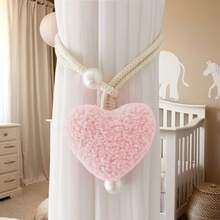 2pcs/1pc Fluffy Heart-Shaped Pearl Window Curtain Tie Back, Nursery Decor Mosquito Net Rope, Door Curtain Coffee Curtain Sun Shade Tiebacks, Christmas Red Heart Shaped Tiebacks - Multicolor - View 3
