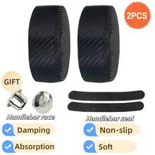 1 Pair Carbon Fiber Pattern Road Bike Handlebar Tape, Non-Slip Sweat-Absorbent Shock-Absorbing Wrap, Bicycle Riding Equipment Handle Bar Bind For Mountain Bike, Anti-Shock Wrap